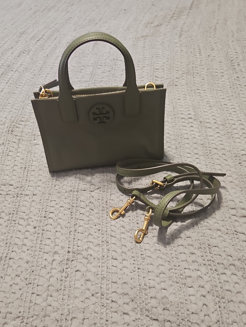 Tory Burch Olive Green Mini Miller Leather Tote with Gold Hardware